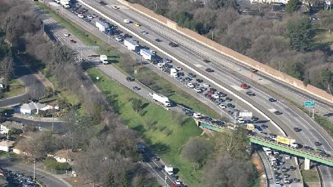 Overturned truck blocks lane on Hwy. 50 in West Sacramento