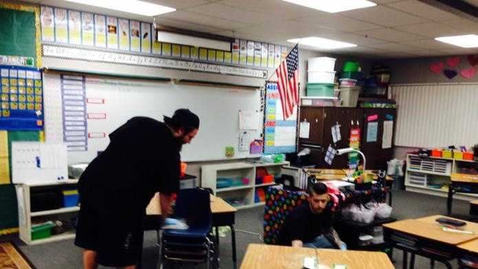 A classroom is disinfected Monday at Reese Elementary in Lodi after two students tested positive for E. coli (March 2, 2015).