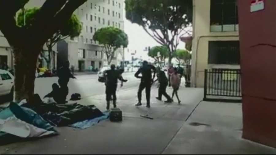 The three officers who fired their weapons in the videotaped struggle were veterans of the Skid Row beat who had special training to deal with               mentally ill and other people in the downtrodden area, police leaders said.