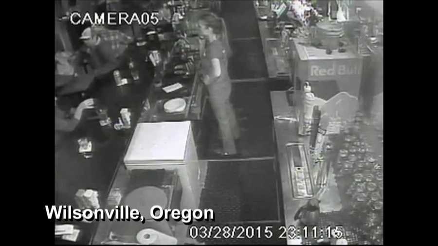 A security camera was rolling when a 27-year-old customer got irate and threw several chairs at a bartender.