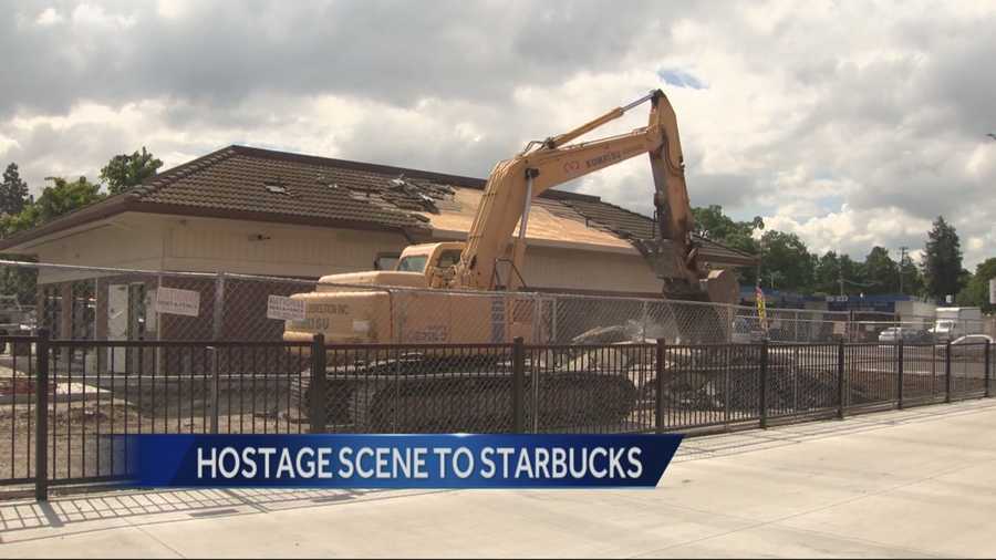 A demolition team was seen working throughout the day Wednesday in Stockton, in an effort to transform the Bank of the West where a deadly crime spree started into a well-known coffee shop.