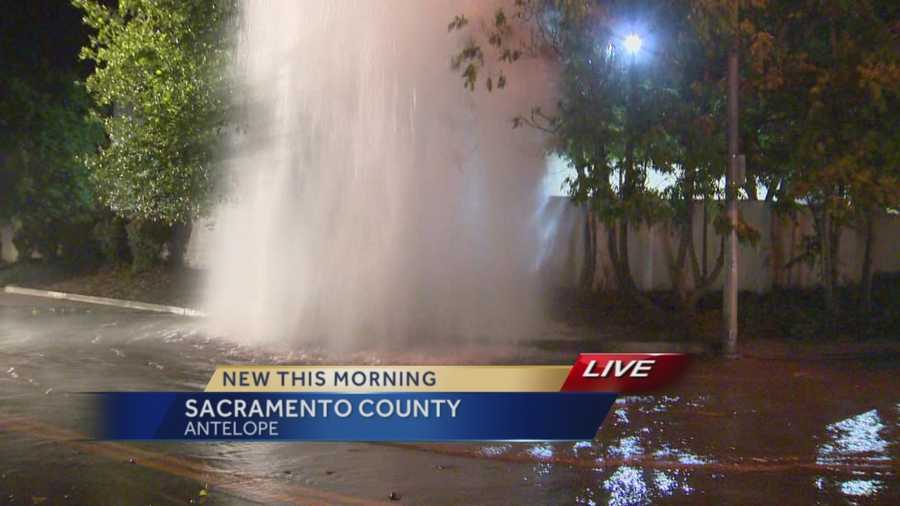 Thousands of gallons of water gushed from a fire hydrant in Antelope for about two hours and flooded a nearby storage facility.