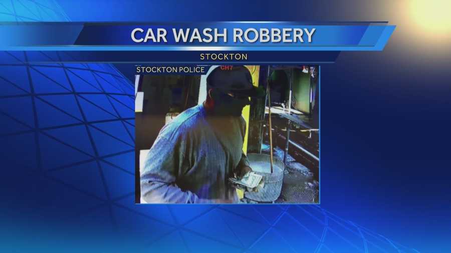 Stockton police are searching for a man suspected of a strong-armed robbery at a car wash.
