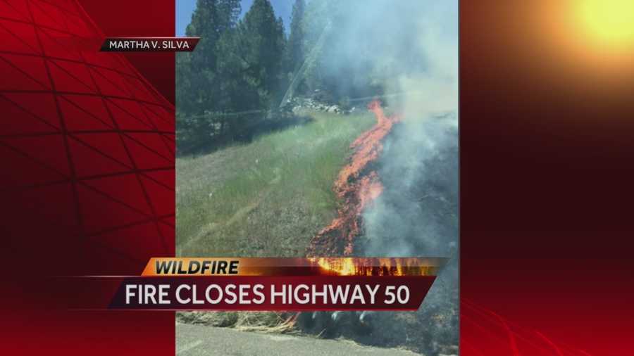 A wildfire burning in El Dorado County has prompted Highway 50 to be shut down near Kyburz, and some evacuation orders have been issued.