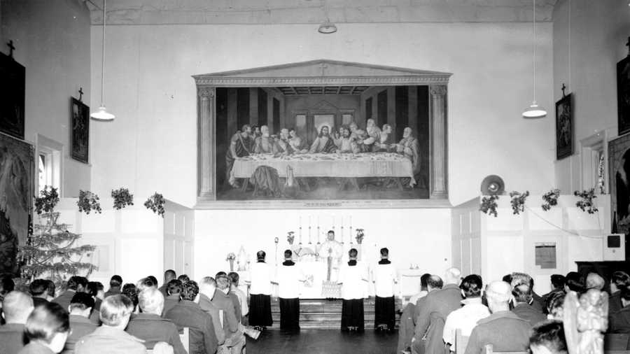 One of only two paintings by prison artist Ralph Pekor remaining, the Last Supper inside the Grestone Chapel.  It is his greatest work and it is falling apart due to age, water seepage through the granite and cheap materials. It needs $250,000 just to restore it.