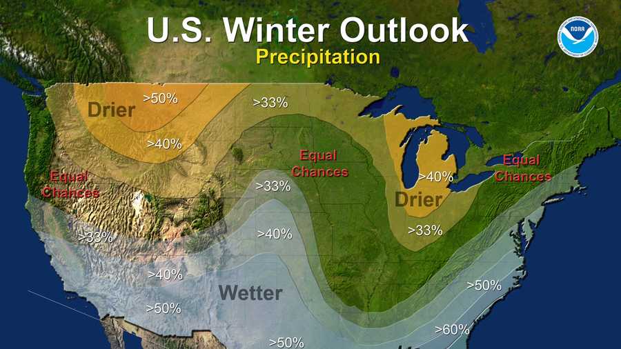 National Oceanic and Atmospheric Administration's outlook for winter released on Thursday, Oct. 15, 2015.