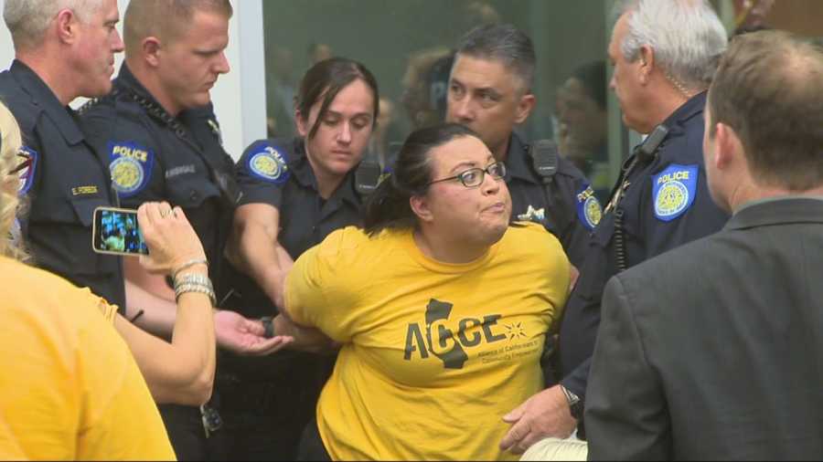 Christina Arechiga was taken into custody on Tuesday, Oct. 27, 2015, during a Sacramento City Council meeting. Police said Arechiga was being disruptive.