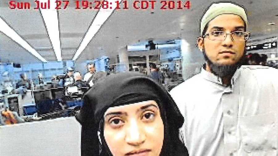 A photo of Tashfeen Malik and Syed Farook arriving in the United States from Saudi Arabia was released Monday.