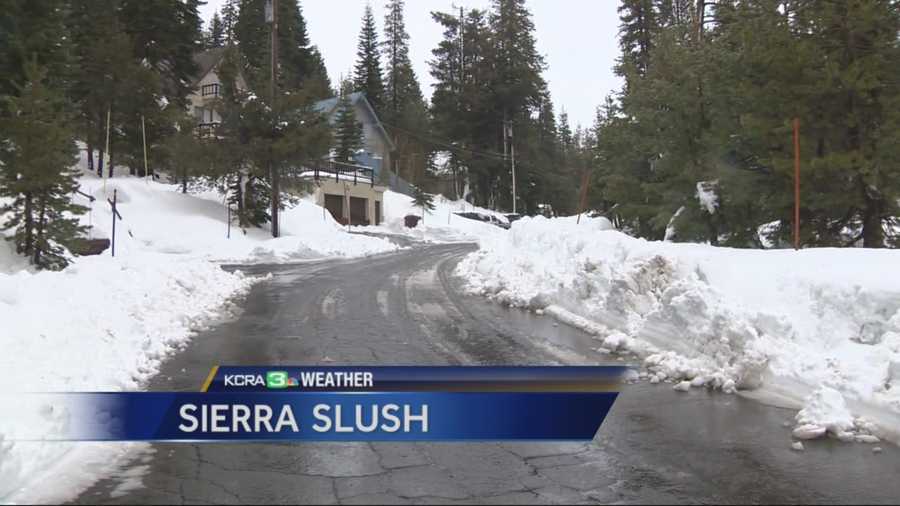Slushy conditions from a recent storm in the high Sierra made it difficult for people traveling through the mountains on Tuesday.