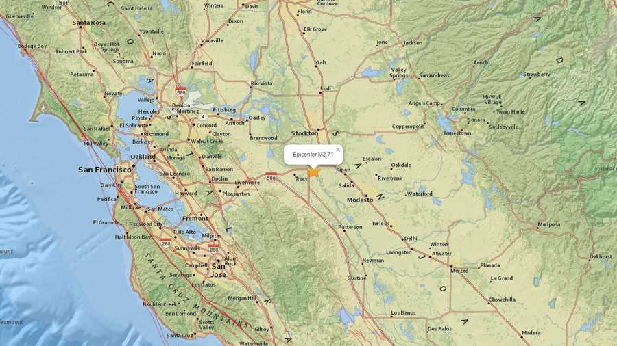 U.S. Geological Survey map shows the epicenter of an earthquake that hit near Lathrop.
