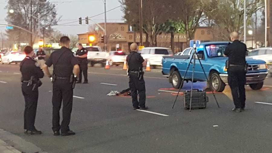 Modesto police are investigating the cause of a crash where a pedestrian was hit by a pickup truck Monday evening. Police have marked off the pickup truck and clothes that were left at the scene.