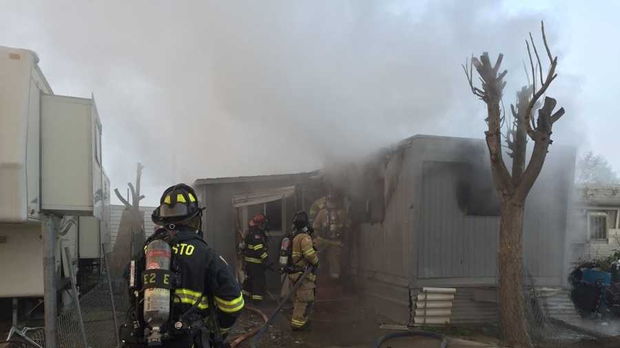 Fire broke out at a mobile home Tuesday morning on South Seventh Street in Modesto, officials said.