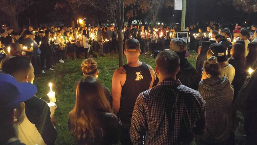 More than a hundred family members and friends gathered at Glenbrook Park in Sacramento on Friday, Feb. 12, 2016, for a vigil to remember Brett Jones. Jones was killed in a drunk driving crash the day before.