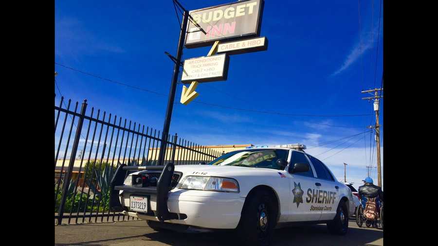 The Stanislaus County Sheriff's Department investigates a suspicious death at a Modesto motel on Friday, Feb. 19, 2016.