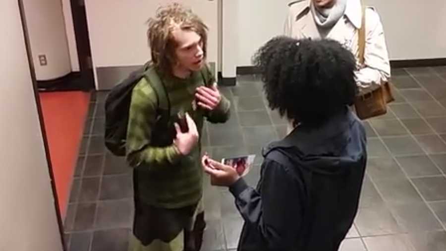 Screen grab a viral YouTube video shows a confrontation between two San Francisco State University students over dreadlocks. The video was posted on Monday, March 29, 2016.
