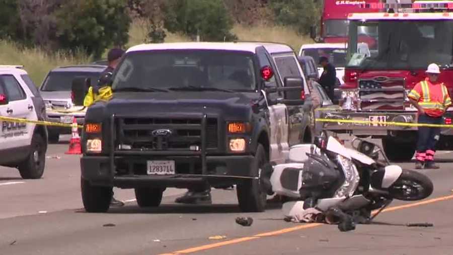 A man was taken into custody in Fairfield after hitting a California Highway Patrol motorcycle officer Thursday on Interstate 80 in Sacramento and driving away, officials said.