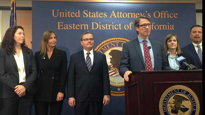 U.S. Attorney Benjamin B. Wagner of the Eastern District of California announces settlement with investment banking firm Goldman Sach on Monday, April 11, 2016.