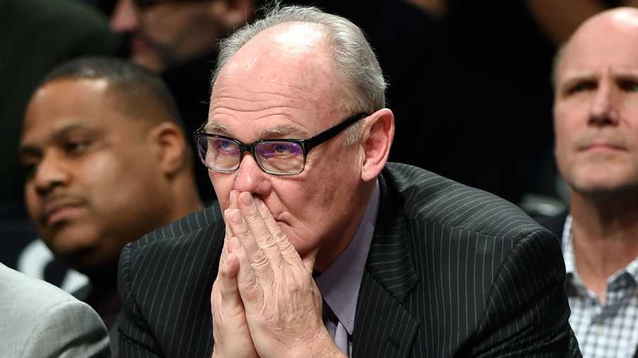 Former Sacramento Kings coach George Karl reacts to his team's play during the second half of an NBA basketball game against the Brooklyn Nets on Friday, Feb. 5, 2016.