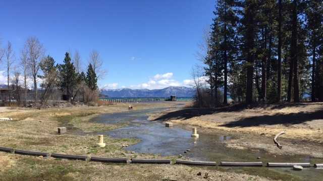 The Truckee River at Tahoe City began flowing again on April 9, 2016.