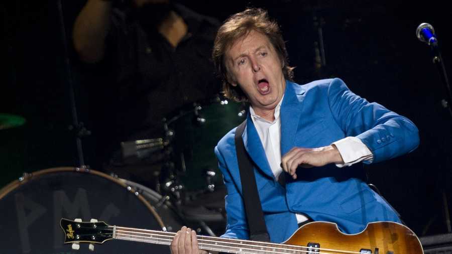 British musician Paul McCartney performs during his "Up And Coming Tour" at the Morumbi stadium in Sao Paulo, Brazil, Sunday, Nov. 21, 2010.