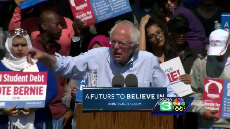 Presidential Democratic candidate Bernie Sanders speaks Tuesday in Stockton.