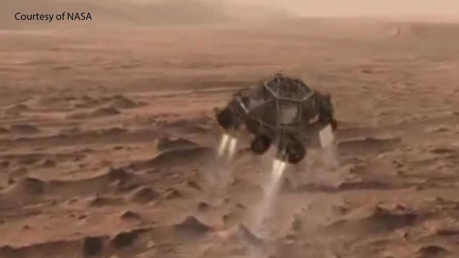 NASA images shows how a Mars rover would land on the red planet.