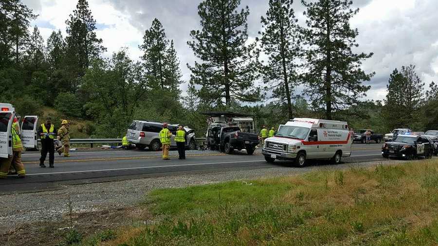 Three-vehicle crash, where two vehicles hit each other head-on on southbound Highway 49 in Nevada County.