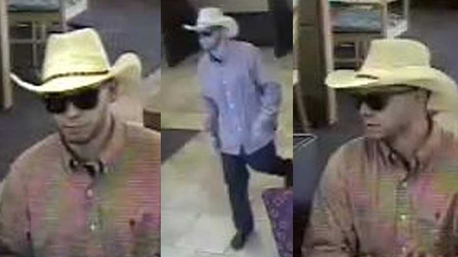Roseville police are looking for a man who robbed a Wells Fargo Bank while wearing a cowboy hat.