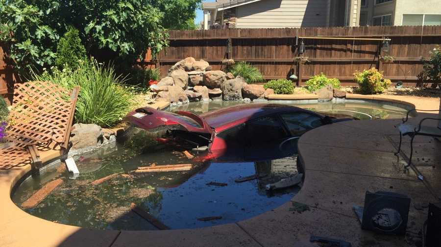 A vehicle crash into a pool at an Elk Grove home on Wednesday, June 22, 2016, the Elk Grove Police Department said.