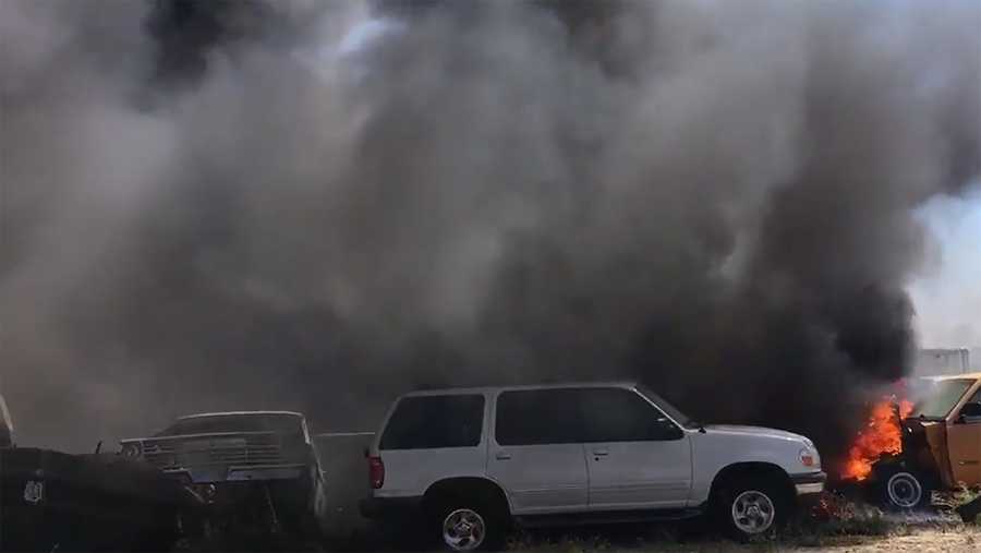 Wrecking yard fire in Fairfield.