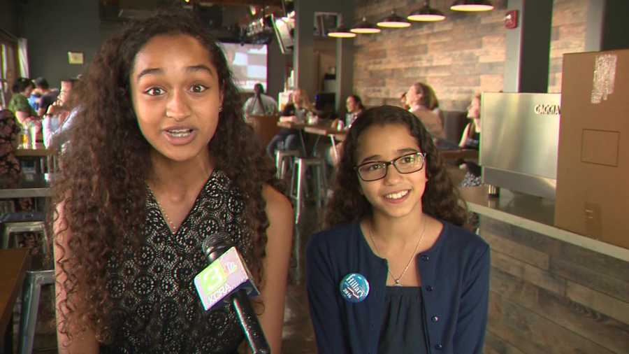 Sisters 15-year-old Naysak and 12-year-old Nasma Wali-Ali attended a watch party Thursday, July 28, 2016, to see Hillary Clinton accept the Democratic presidential nomination.