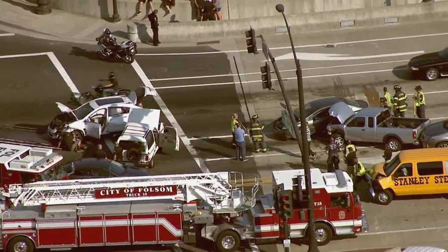 A multi-vehicle crash shut down a busy Folsom intersection on Thursday, Aug. 11, 2016.
