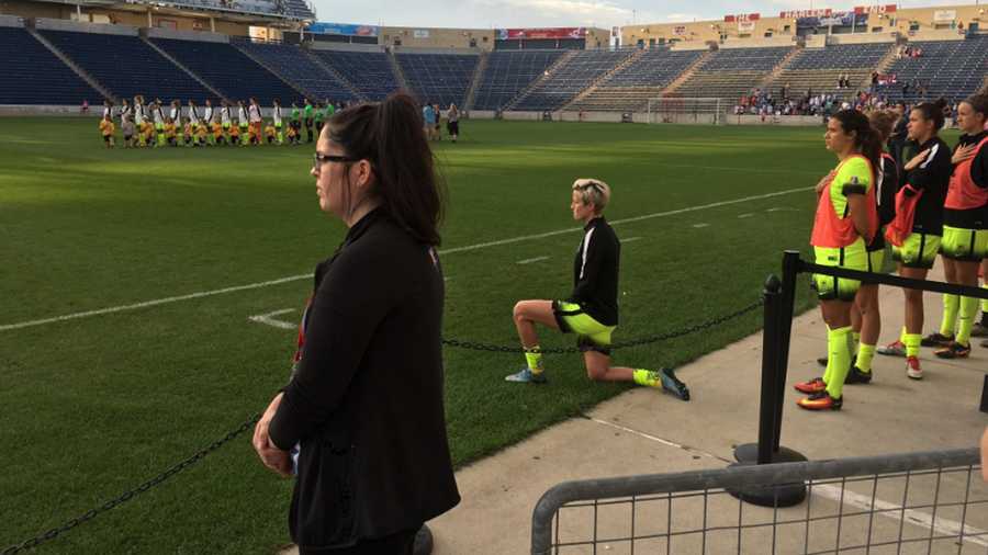 Megan Rapinoe knelt during the national anthem on Sunday, Sept. 4, 2016, before Seattle Reign's game against Chicago Red Stars.