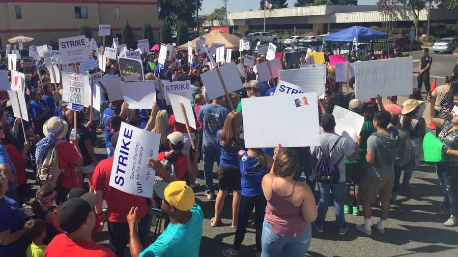 Yuba City teachers continued to strike on Monday, Sept. 12, 2016, as a wage dispute between the union and school district continues.