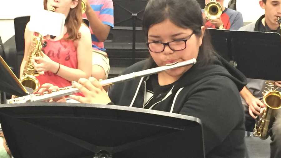 Leilani Thomas, 14, plays the flute during band practice on Thursday, Sept. 15, 2016, at Lower Lake High School.