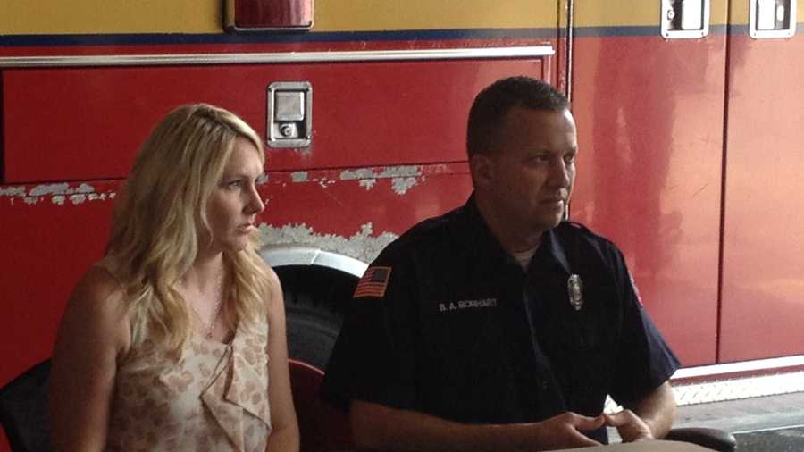 Firefighter Brock Borhart spoke publicly for the first time since Monday's shooting in the back of an ambulance.