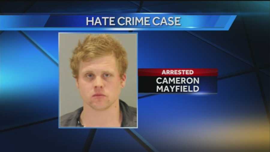 Cameron Mayfield, 23, goes to court Wednesday, accused of burning a lesbian couple's rainbow flag right in front of them at their home near 32nd Avenue and Vinton Street.