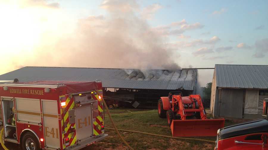 Crews fight fire at Lowell chicken farm
