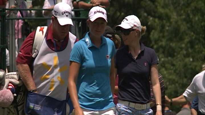 Stacy Lewis walks from the first tee at the LPGA Walmart Northwest Arkansas Championship