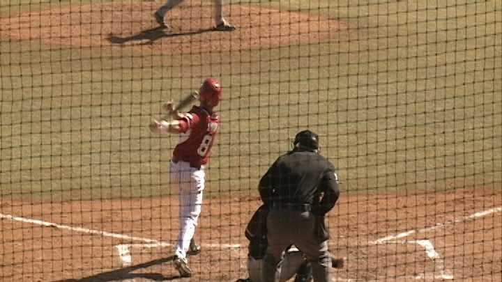 Tyler Spoon delivers a 3-run home run in the fourth inning against Appalachian State.