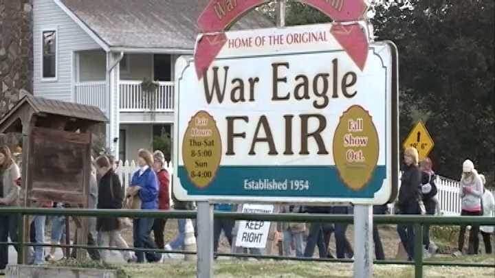 The War Eagle Fair runs from 8 a.m. to 5 p.m. from Thurs. Oct. 16 to Sun., Oct. 19. It closes an hour early (at 4 p.m.) on Sunday.