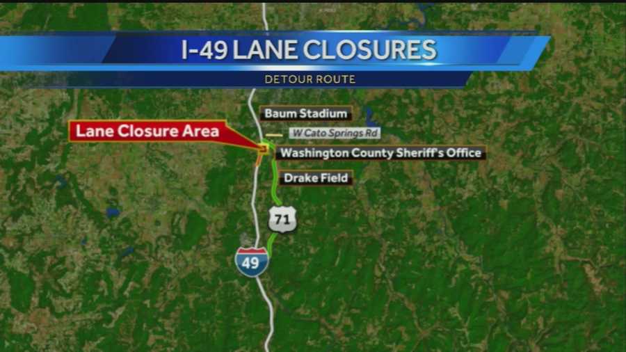 40/29's John Paul reports about wire safety nets being installed on I-49 bridges in Fayetteville causing road closures of the northbound inside lanes. You can take Highway 71 from the Westfork exit through Greenland  to get around these lane closures.
