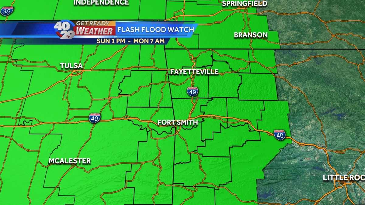 A Flash Flood Watch is in effect for NW Arkansas and the River Valley ...