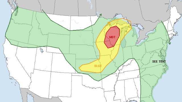 Thursday's severe weather maps and outlook