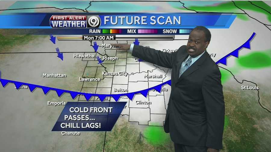 KMBC 9 chief meteorologist Bryan Busby says rain is in the forecast for Monday and as temperatures drop Monday evening, some of that rain could mix with snow.