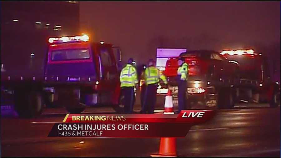 KMBC's David Hall reports from I-435 and Metcalf where an officer was injured in a crash in icy conditions on Friday night.
