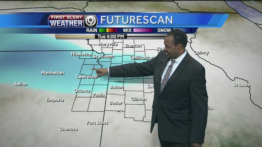 KMBC 9 chief meteorologist Bryan Busby says light snow is possible during the morning commute on Tuesday and again in the afternoon, but he does not expect significant accumulation.