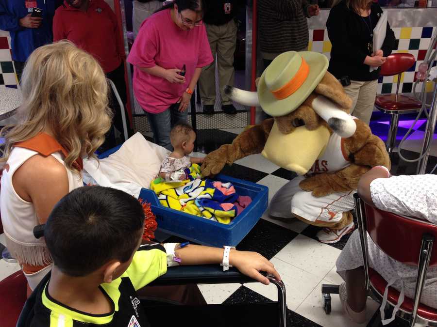 Images Big 12 mascots, cheerleaders visit with kids at Children's Mercy
