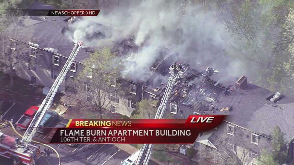 Images: Apartment building on fire in Overland Park near I-435