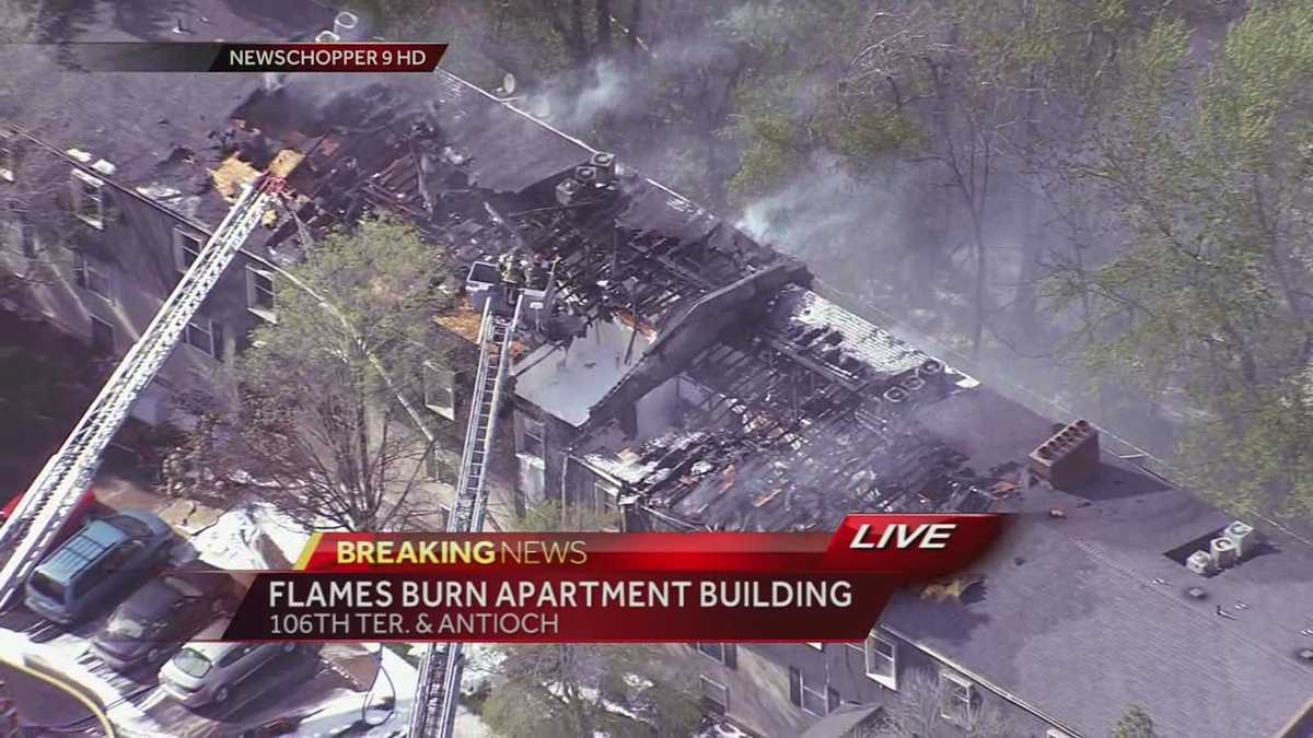 Images: Apartment building on fire in Overland Park near I-435
